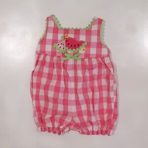 GoodLad Pink & White Gingham Baby Romper Watermelon Appliqué 6 Months